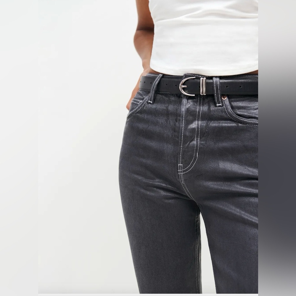 Reformation high rise black straight long jeans